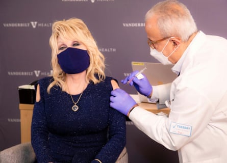 Dolly Parton receiving the Moderna vaccine she helped to fund.Photograph: @DollyParton/Reuters