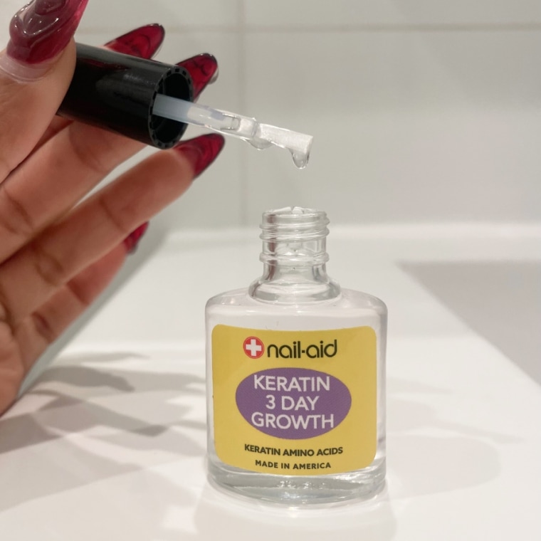Morris uses Nail-Aid Keratin strengthener to make her nails strong whenever she's taking a break from gel nail extensions.Courtesy Ashley Morris