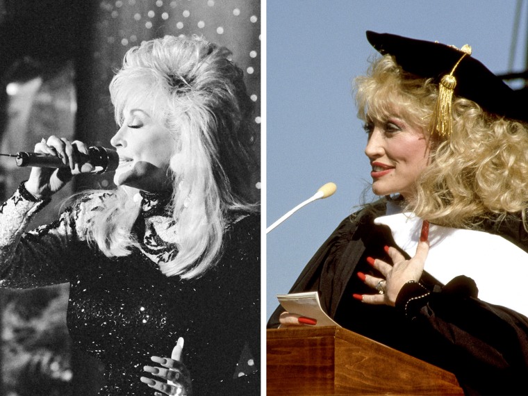Dolly Parton performs on "The Tonight Show Starring Johnny Carson" in 1992; she receives an honorary doctorate by Carson-Newman College in 1990.NBC; Getty Images