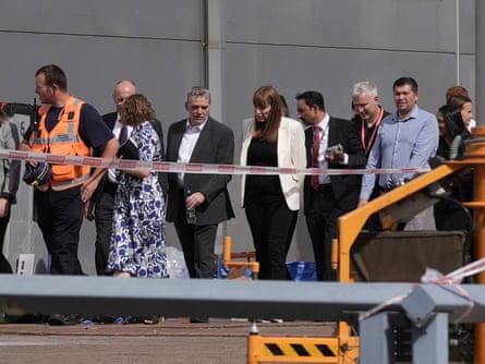 Angela Rayner (centre), the then deputy prime minister, visiting the Spectrum Building after the fire.Photograph: Stefan Rousseau/PA