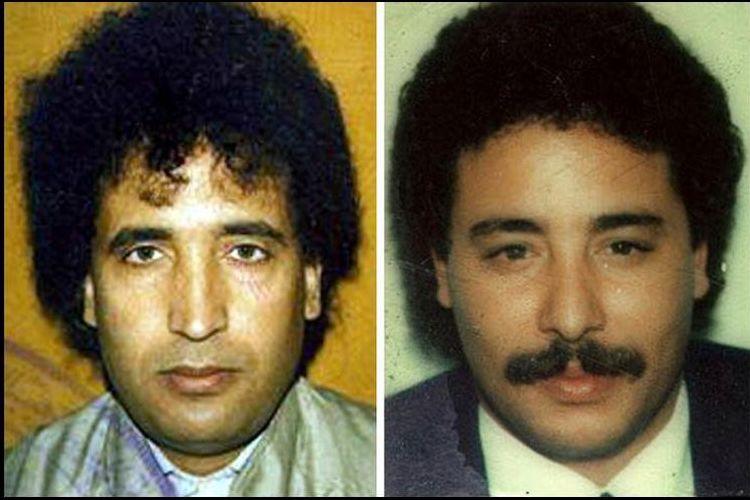 Image caption,Al Amin Khalifah Fhimah (right) and Abdulbasset Al Megrahi stood trial at a Scottish court sitting in the Netherlands