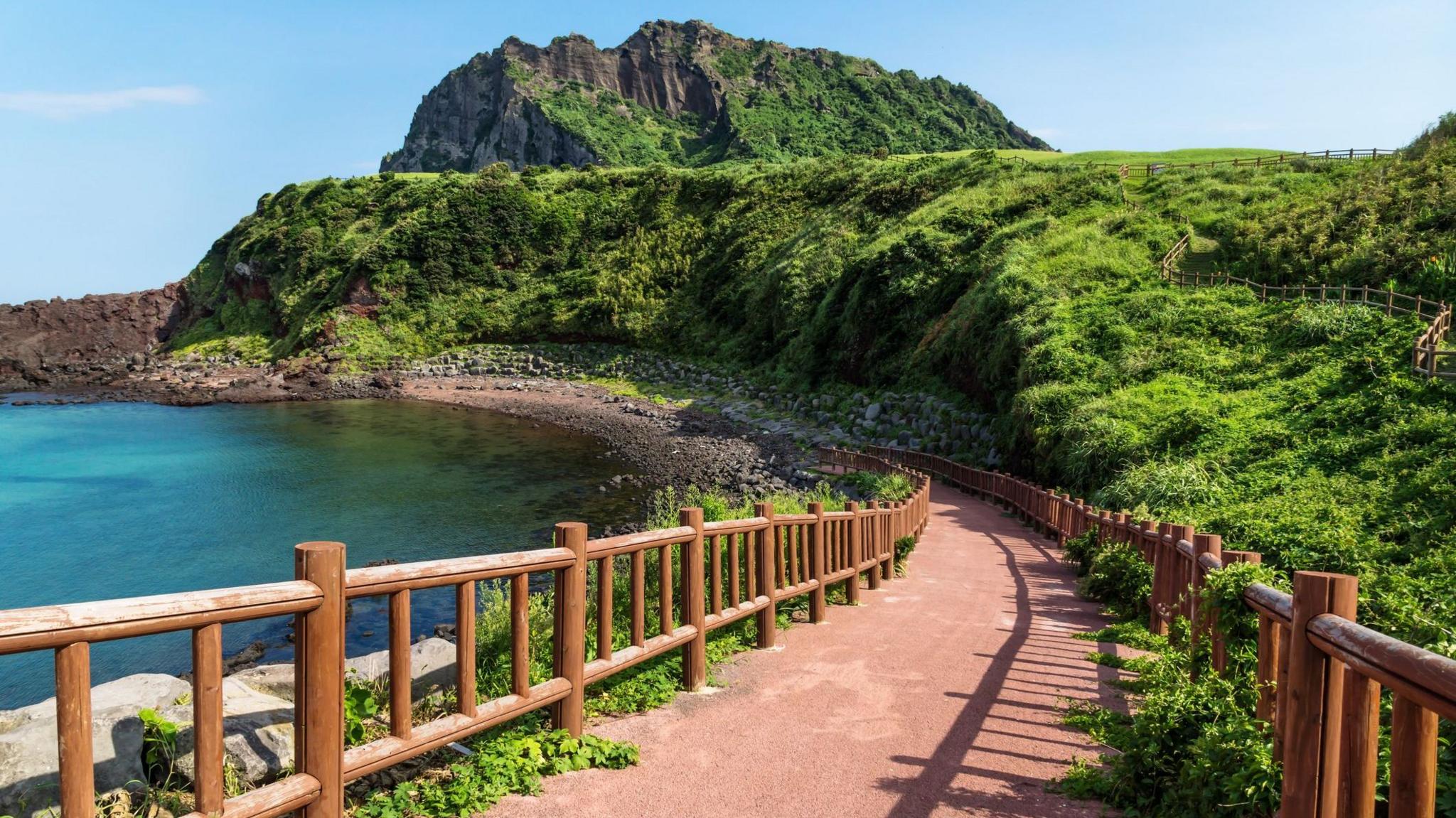 Image caption,Jeju, known for its sparkling waters, is a popular holiday destination in South Korea