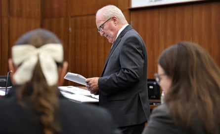 Kevin Reddington cross-examines Dr Gregory Saathoff in front of prosecutors Shanan Buckingham, left, and Jennifer Sprague, on Wednesday.Photograph: Greg Derr/Reuters