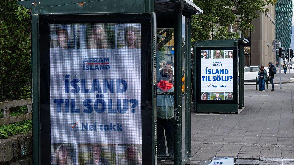 Image caption,The No-campaign has used the slogan "Iceland for sale? No thanks"