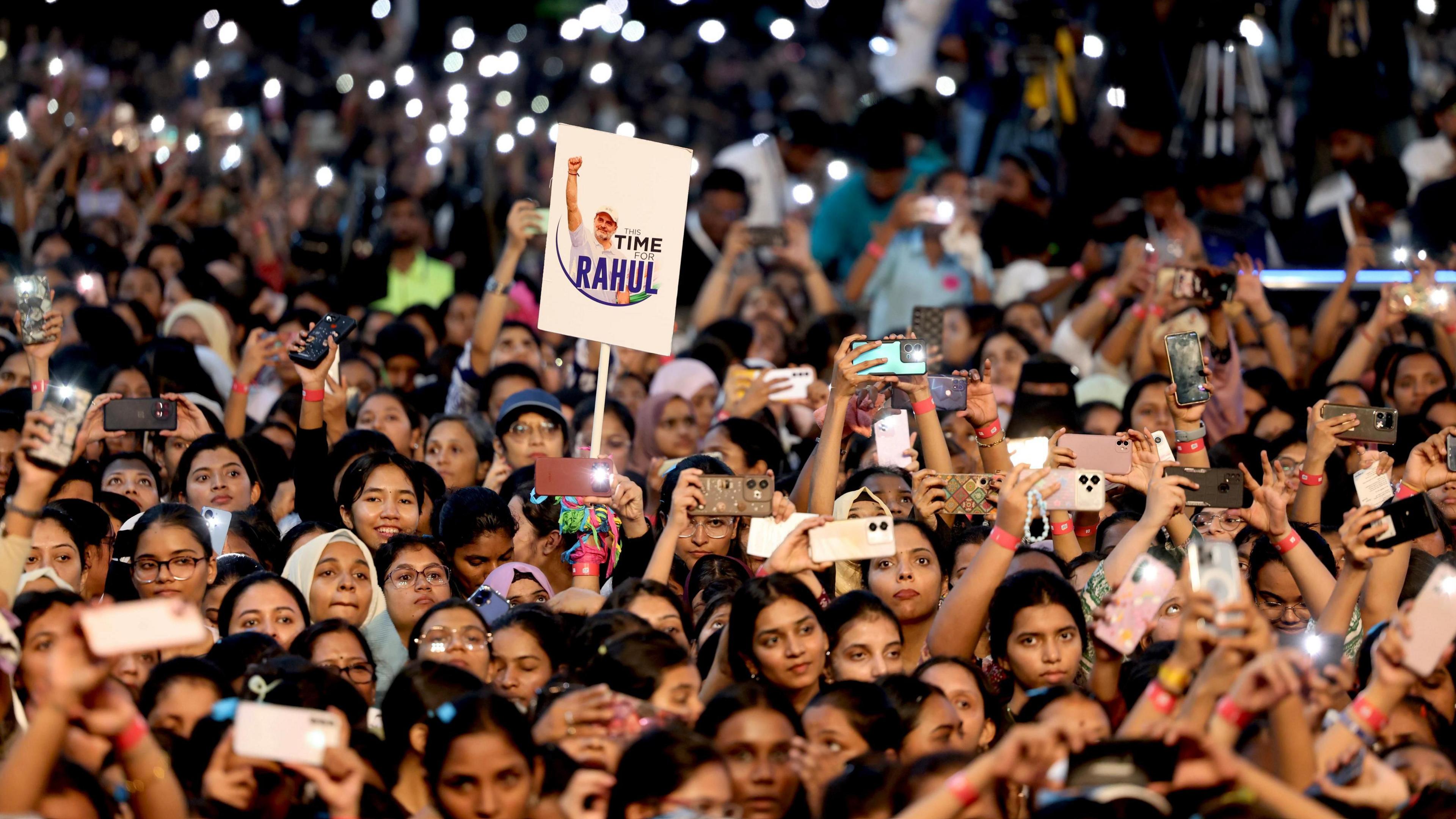 Image caption,Gandhi told students that Modi's singling out the gender of protesters was rooted in patriarchy