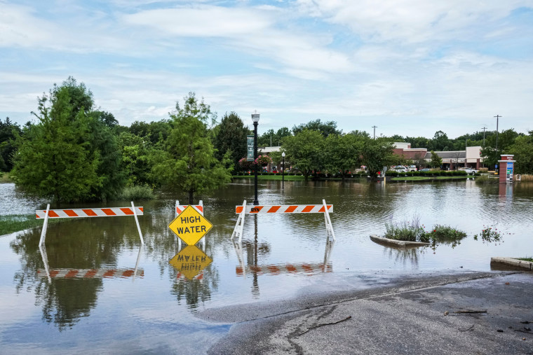 Floodwater in downtown Noblesville on Aug. 15 after days of heavy rain around Indiana.Grace Smith / IndyStar / USA Today Network via Reuters