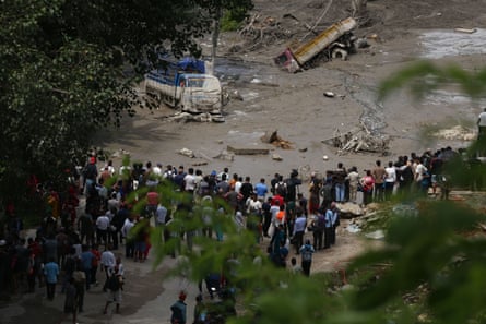 Damaged section of highway in Nepal after the flash flood.Photograph: Subaas Shrestha/NurPhoto/Shutterstock