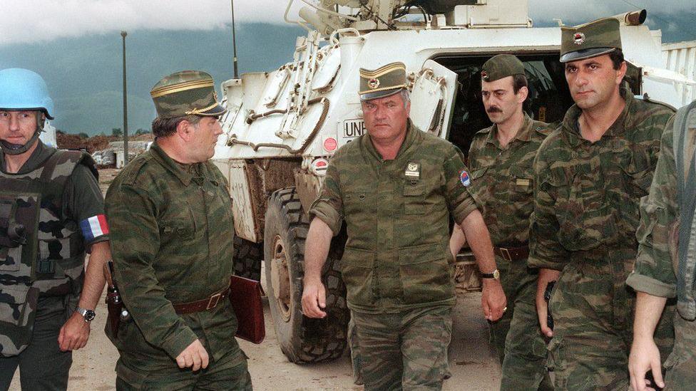 Image caption,General Mladić's troops laid siege to the Bosnian capital, Sarajevo, for 1,425 days. Thousands were killed by rocket and sniper fire