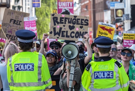A counter-protest near an anti-immigration rally in Maidstone, Kent earlier this month.Photograph: Anadolu/Getty Images
