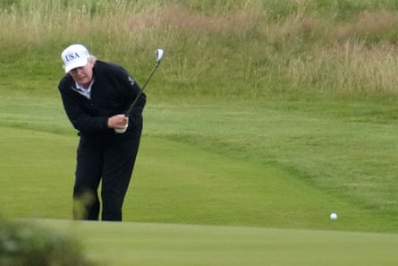 Trump plays a round of golf at Trump Turnberry golf course during his visit to the UK in July 2025.Photograph: Christopher Furlong/Getty Images