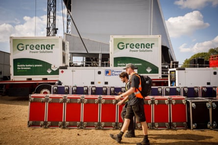 The East stage, which will be powered by local renewable energy batteries.Photograph: Alicia Canter/The Guardian