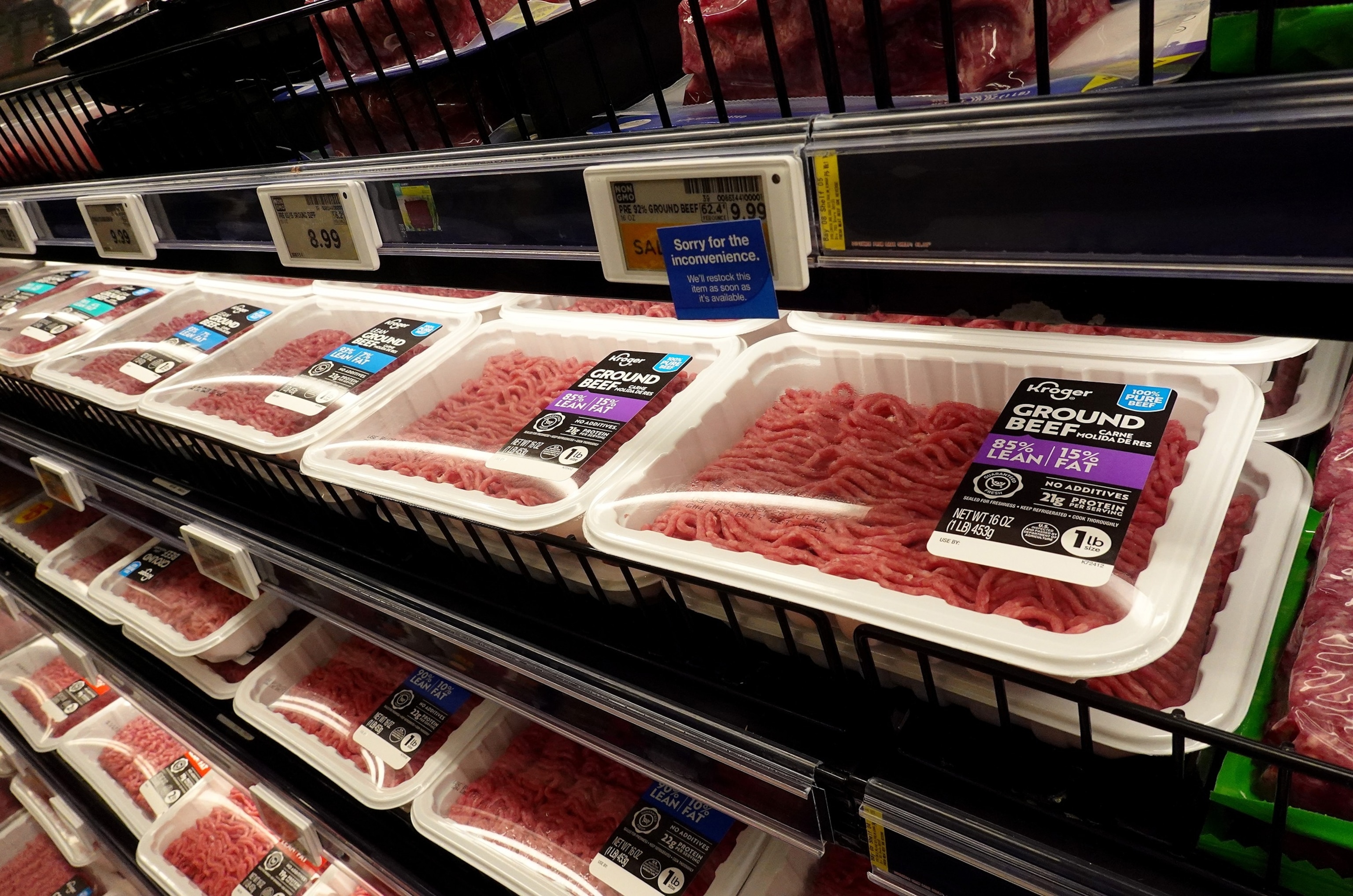 Packages of ground beef are displayed in a cooler at a store, Aug. 24, 2026, in Los Angeles.Justin Sullivan/Getty Images