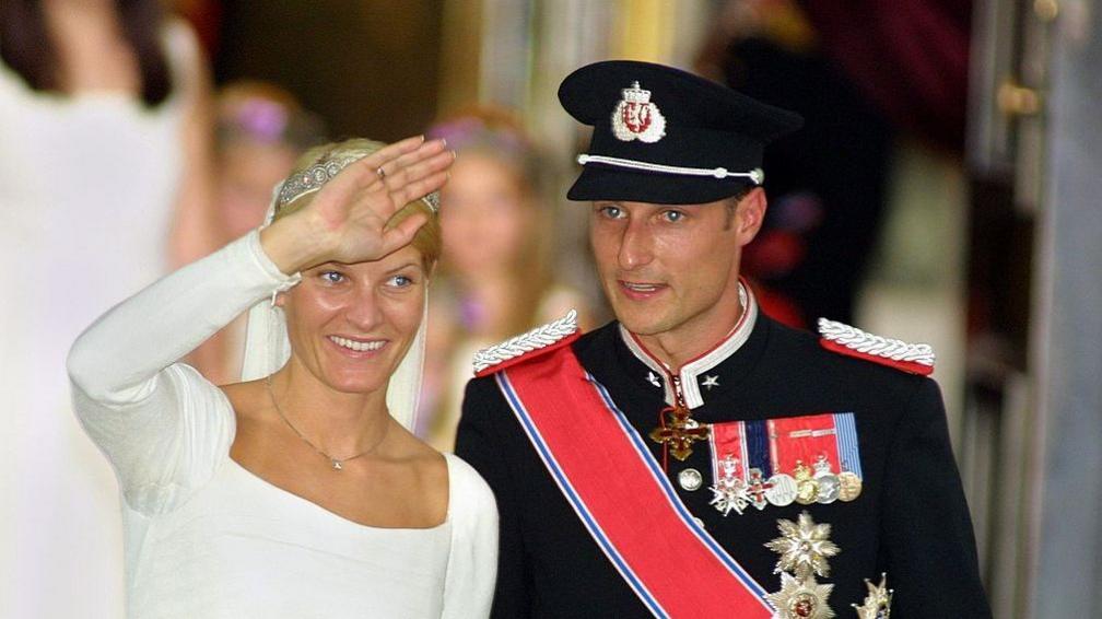 Image caption,Haakon and Mette-Marit married in August 2001