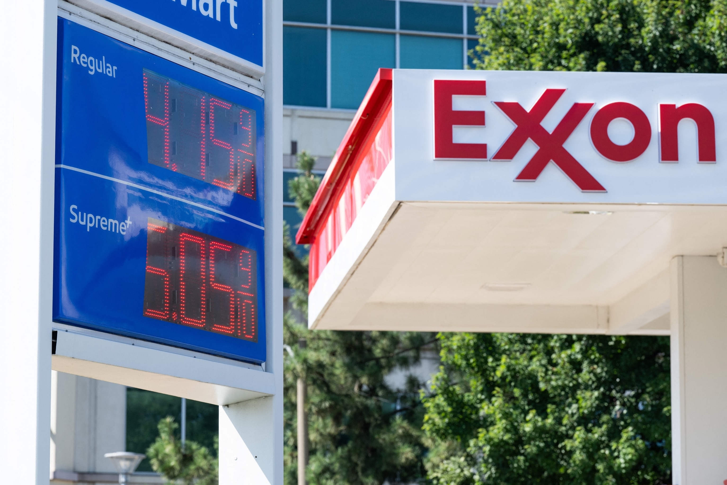 Gas prices are displayed at an Exxon Gas Station in Falls Church, Va., Aug. 24, 2026.Saul Loeb/AFP via Getty Images