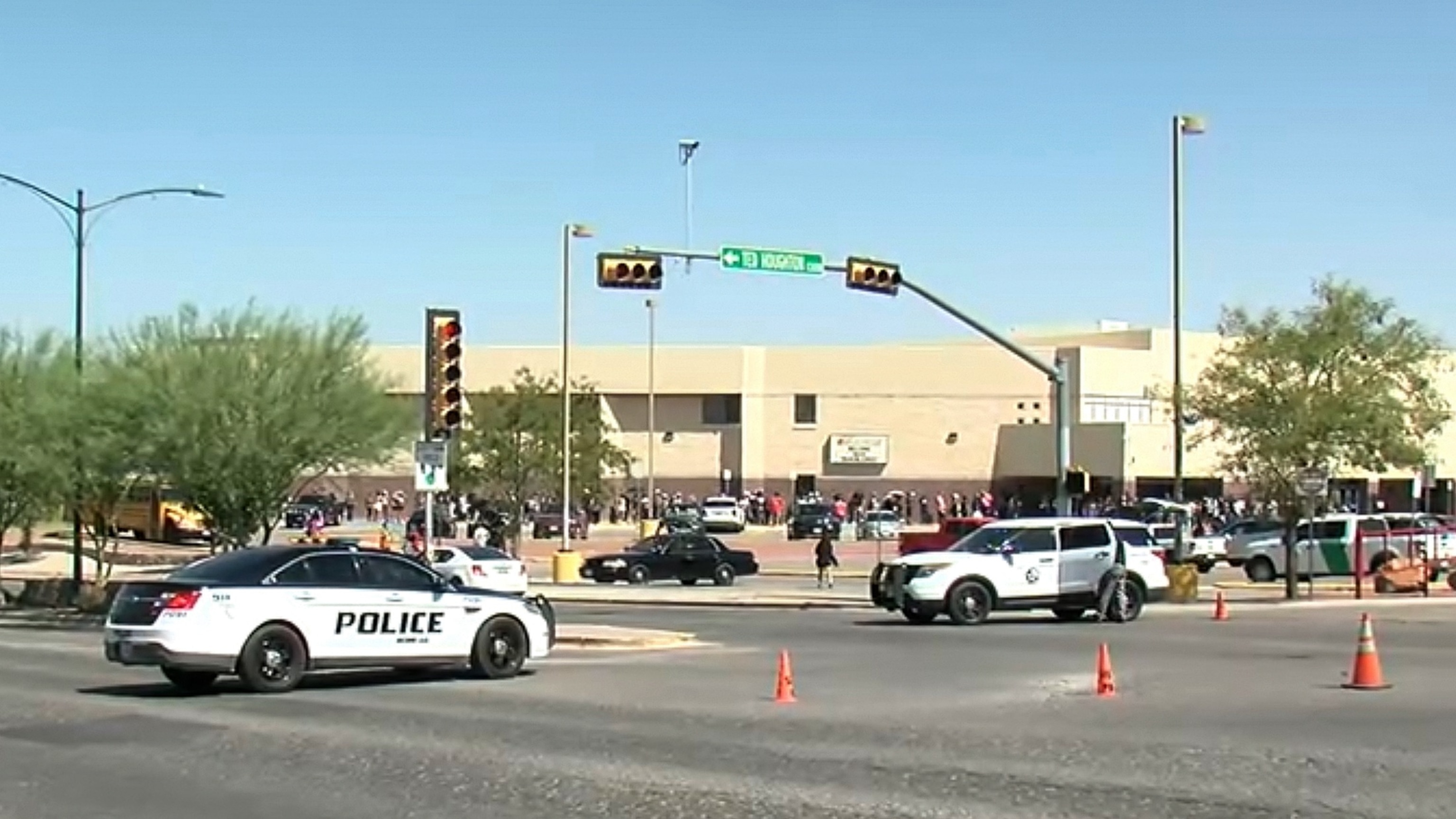 Authorities respond to Americas High School in El Paso, Texas, Aug. 28, 2026.KVIA