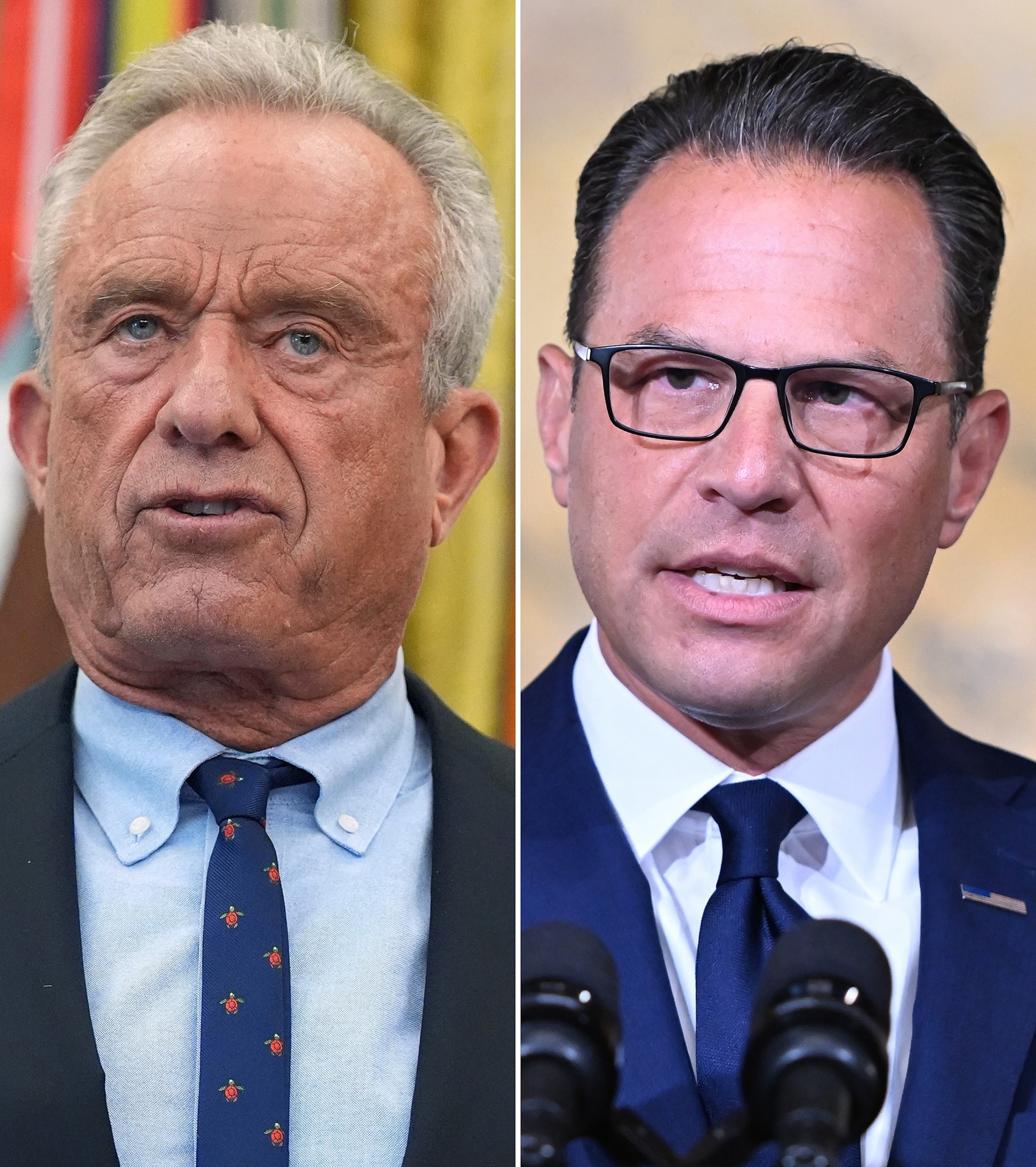 Health and Human Services Secretary Robert F. Kennedy Jr., at the Whiet House, Aug. 10, 2026 and Pennsylvania Gov. Josh Shapiro, Aug. 18, 2026, in Harrisburg, Pa.AP
