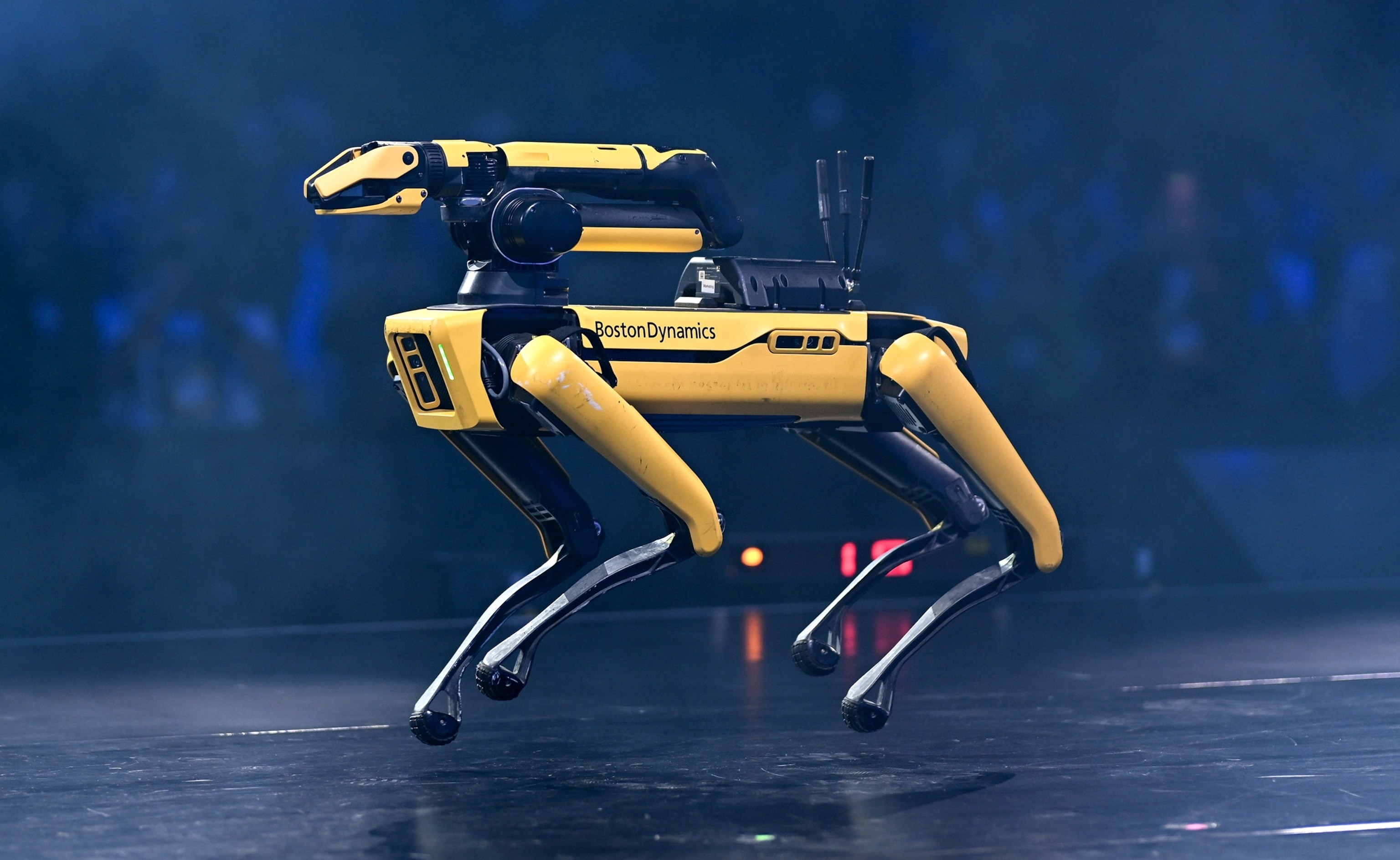 In this Nov. 12, 2025, file photo, Spot, Boston Dynamics' mobile robot, is shown during Web Summit 2025 in Lisbon, Portugal.Lukas Schulze/Sportsfile via Getty Images, FILE