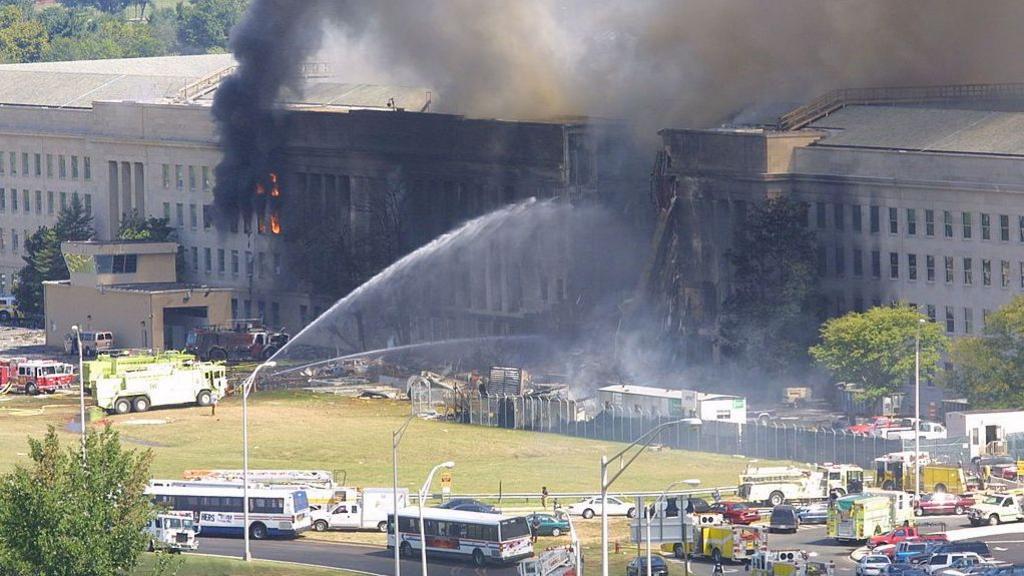 Image caption,The aftermath of the attack on the Pentagon on 9/11