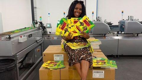 Image caption,Children's author Selina Brown saw 14,000 copies of her book sent to kids in the UK