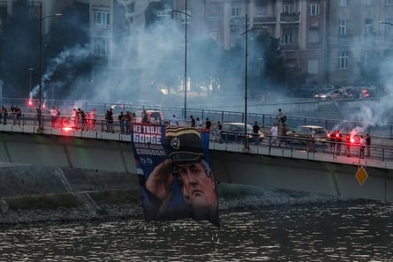 Supporters of Mladić in Novi Sad, Serbia, on Thursday.Photograph: Reuters