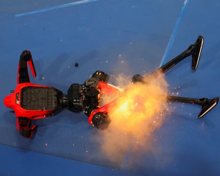 An Honor Lightning humanoid robot caught fire following the 100m final race.Photograph: Tingshu Wang/Reuters