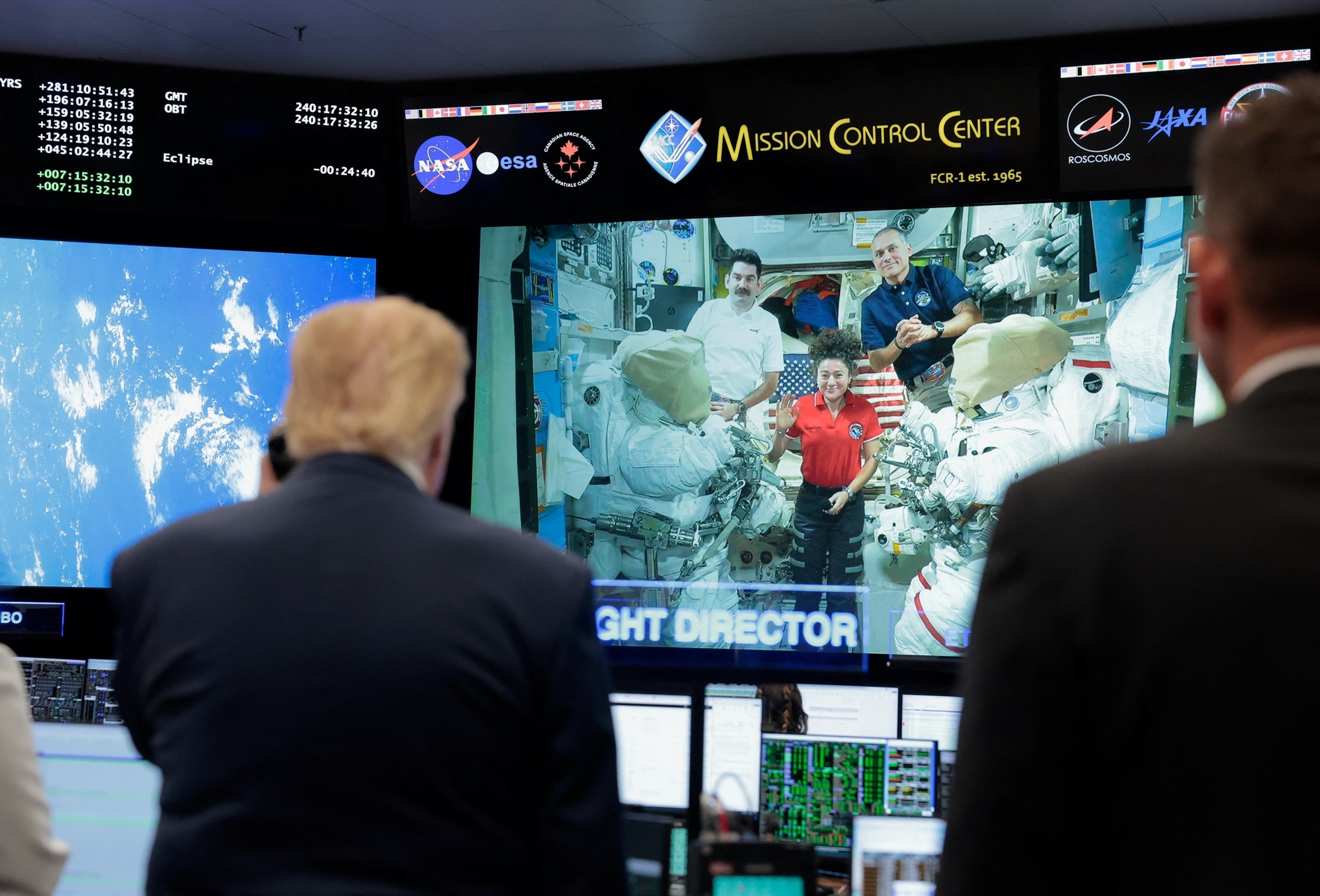 President Donald Trump speaks to astronauts aboard the International Space Station, Aug. 28, 2026, at Johnson Space Center in Houston.Kylie Cooper/Reuters