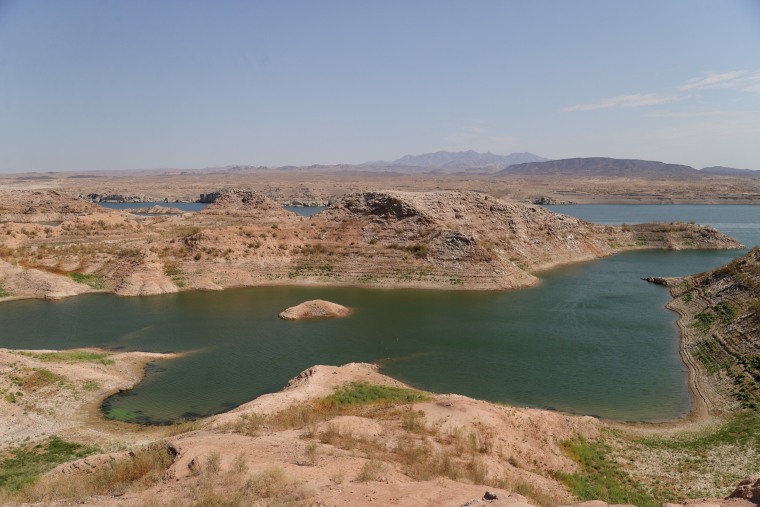 Record-low water levels at Lake Mead near Boulder City, Nev., on Aug. 12.Ian Maule / Bloomberg via Getty Images