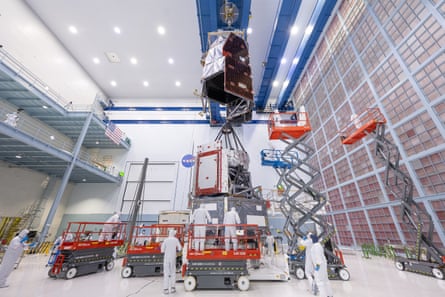 Technicians connecting the inner and outer segments of Nasa’s Nancy Grace Roman Space Telescope on 25 November 2025, at Nasa’s Goddard Space Flight Center in Greenbelt, Maryland.Photograph: Jolearra Tshiteya/NASA/AP