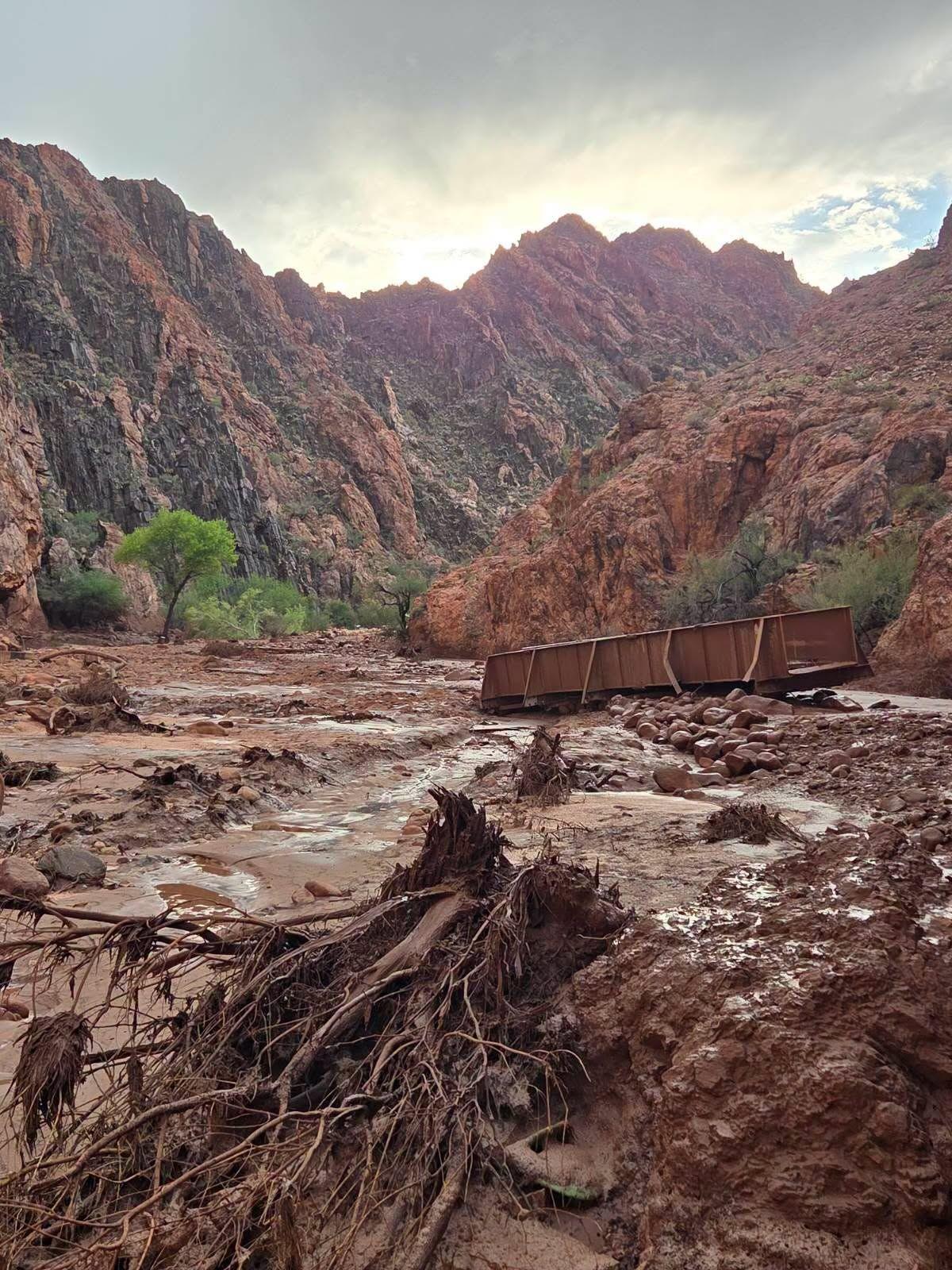 Image caption,The Grand Canyon National Park posted this image on Facebook while warning footbridges had been destroyed by the flooding