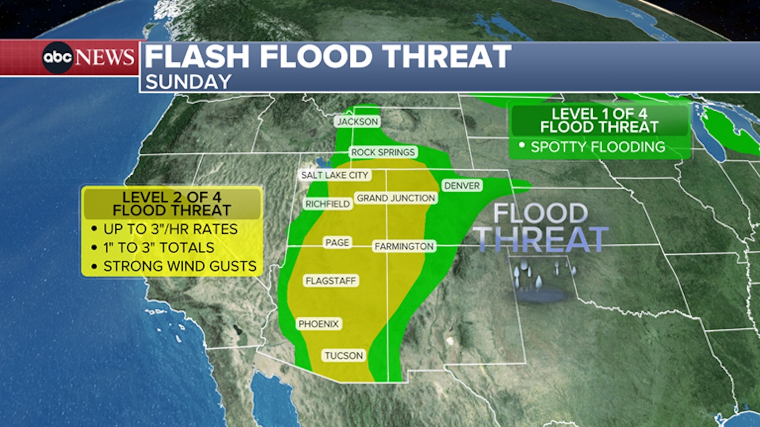 Flash-flood threat for Sunday, August 30, 2026.ABC News