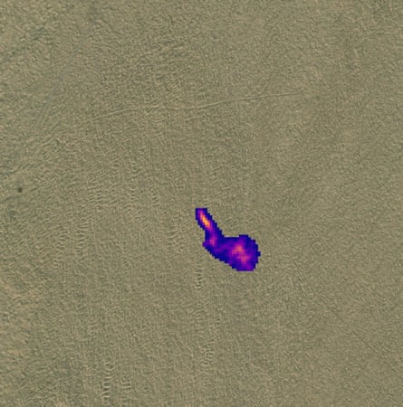 A satellite image of a methane leak in Turkmenistan’s Lebap province, which was plugged in March after a corroded pipe was fixed.Illustration: UNEP’s International Methane Emissions Observatory