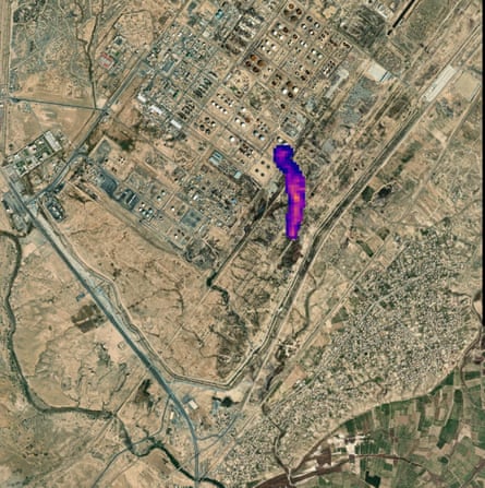 A methane leak at Baiji, in Iraq, was stopped in May after a corroded pipe was fixed.Illustration: UNEP’s International Methane Emissions Observatory