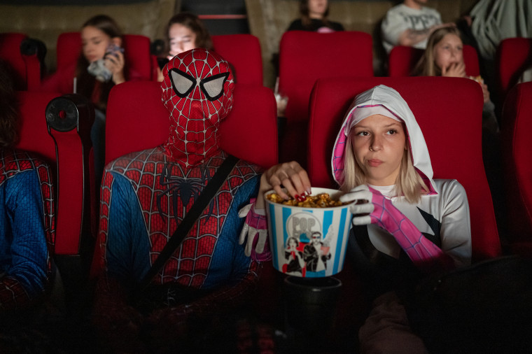 Fans of the franchise at a St. Petersburg screening Friday of "Spider-Man: Brand New Day," which began its unofficial theatrical release in Russia.Andrei Bok / SOPA Images/LightRocket via Getty Images