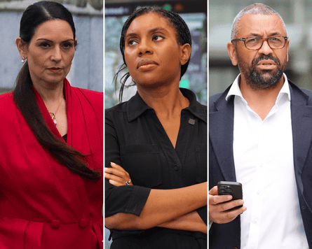Priti Patel (left) and James Cleverly (right) are among those being replaced by Badenoch (centre).Composite: Wiktor Szymanowicz/Getty Images ; Jonathan Brady/PA