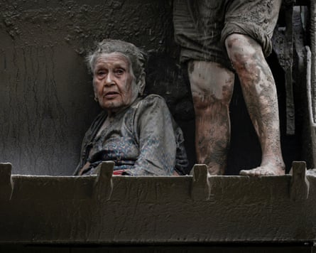 A resident examines his damaged home in Devighat, Nuwakot district.Photograph: Rajesh Kumar Singh/AP
