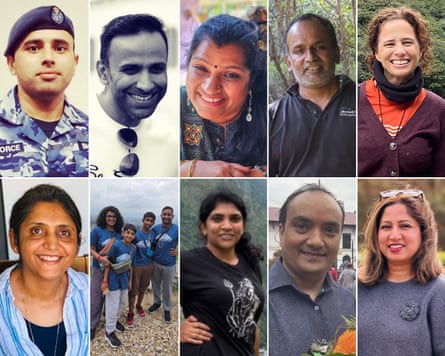 Missing Australians in Nepal (clockwise from top left) – Karan Bhardwaj, Bharat Mangwani, Chitra Venkatraman, Venkatraman Balakrishnan, Renee, Sumi Adhikari, Narayan Panthi, Suhasini Kandimalla, The Muralitharan family, and Reshma Patel