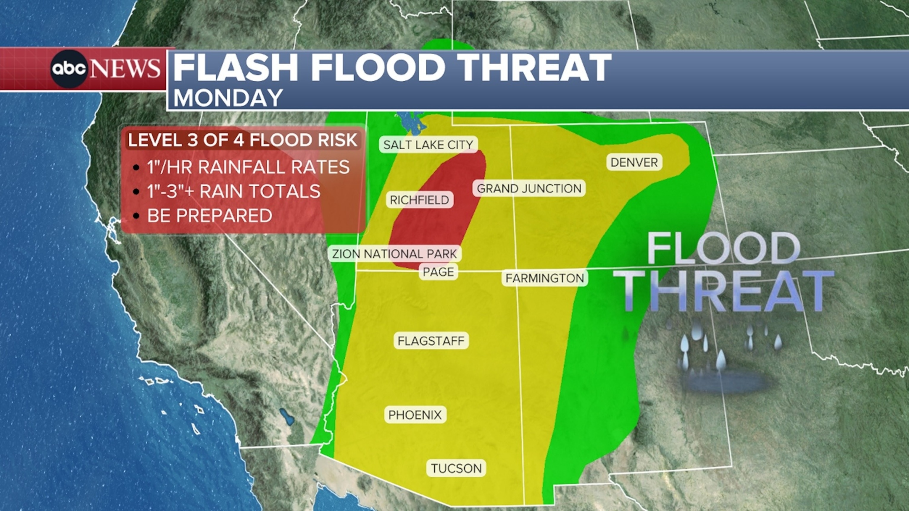 Flash flood threat for Monday, August 31, 2026.ABC News