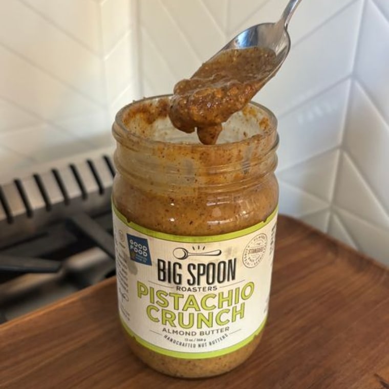 Malin adds Big Spoon Roasters’ Pistachio Crunch Almond Butter to overnight oats and rice cakes, but it’s so delicious that she’d happily eat a spoonful.Courtesy of Zoe Malin