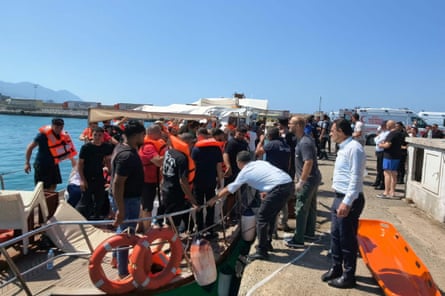Survivors arrive on shore. Of the 267 people on board the ferry, 241 have been rescued, authorities have said.Photograph: Reuters