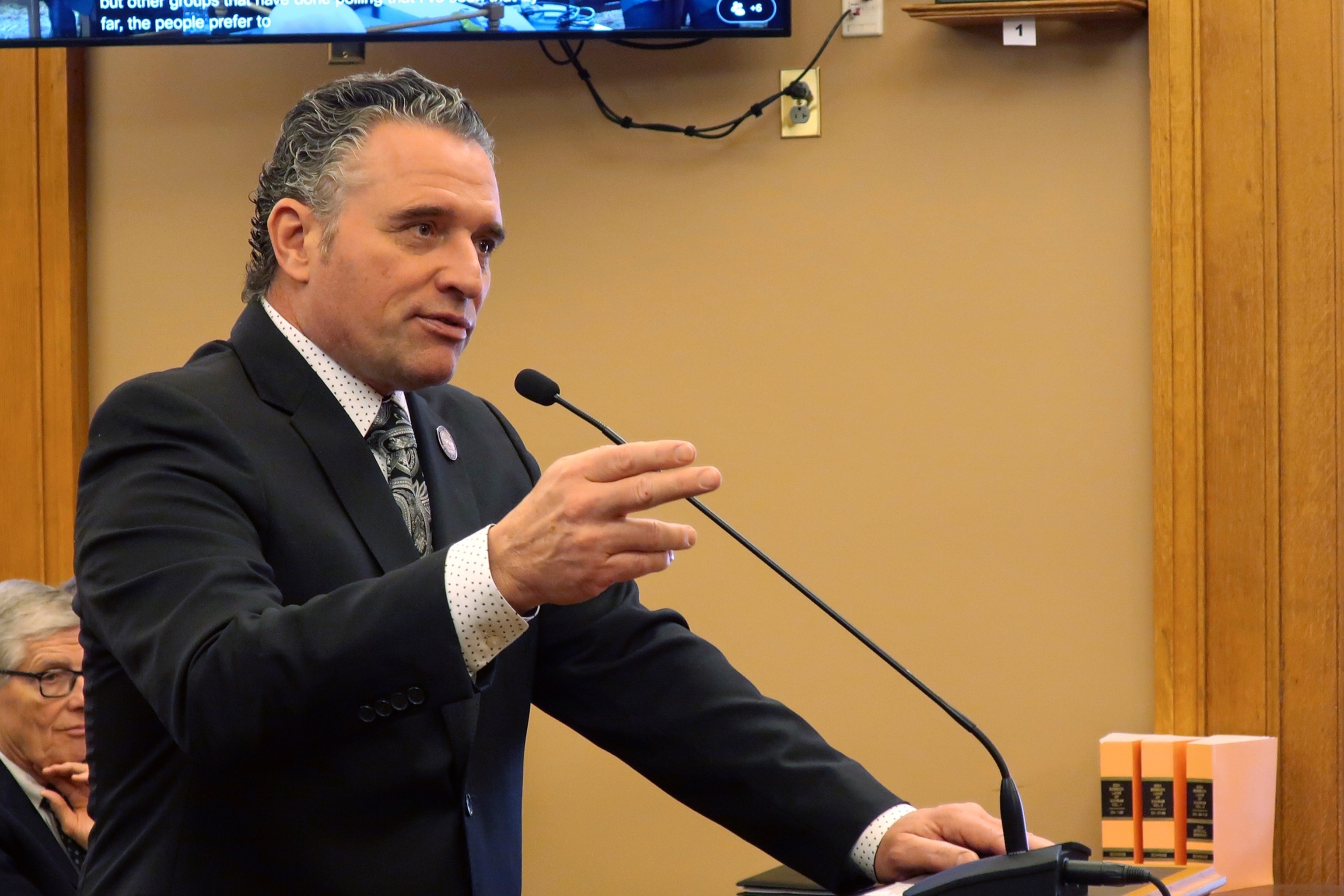 Kansas Senate President Ty Masterson, R-Andover, testifies during a committee hearing, Feb. 25, 2025, at the Statehouse in Topeka, Kans.John Hanna/AP