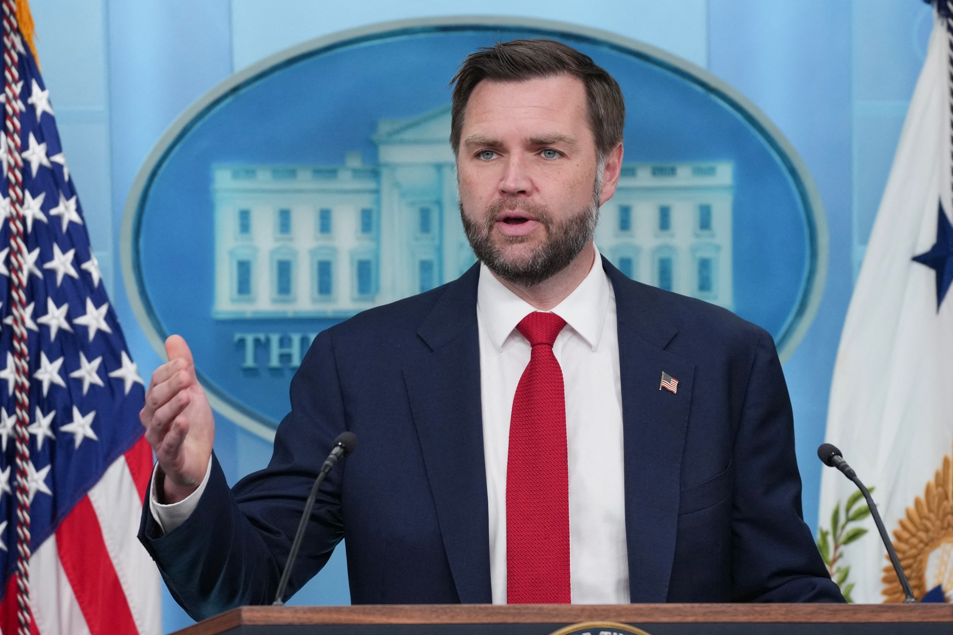 Vice President JD Vance speaks during a press briefing in the Brady Briefing Room of the White House in Washington, D.C., on June 18, 2026.Ken Cedeno/AFP via Getty Images, FILE