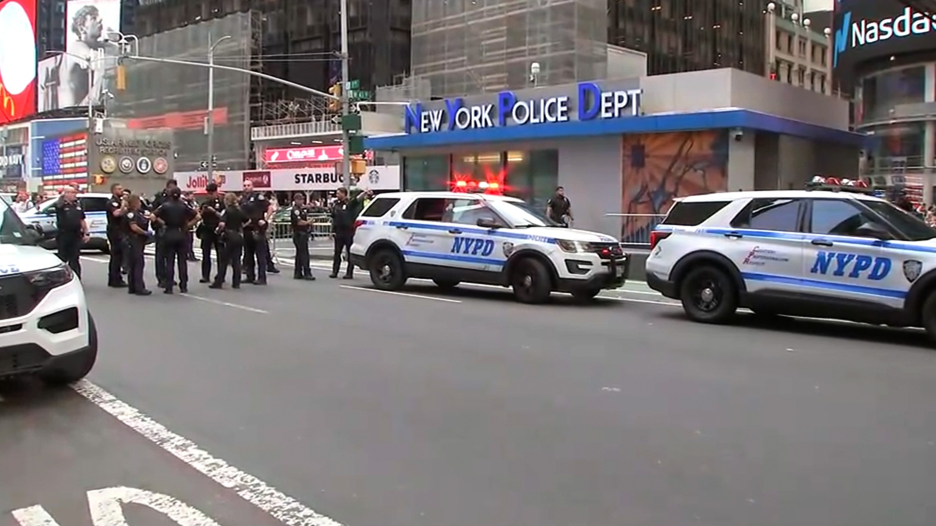 Police at the scene of a stabbing in New York City's Times Square, Aug. 31, 2026.WABC