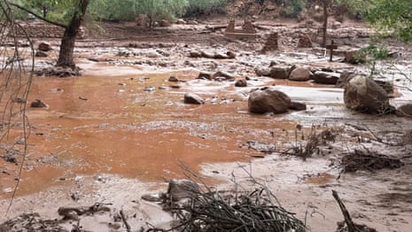 Bright Angel Canyon, the scene of flash floods, runs into the Colorado River in the Grand Canyon on Monday.Photograph: John Locher/AP
