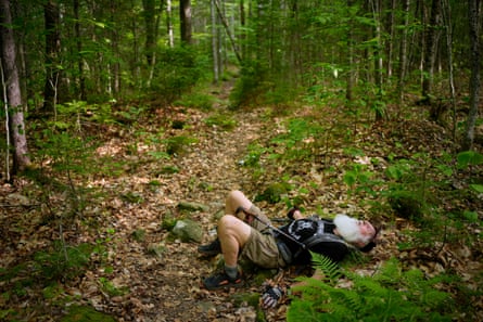 Sanders takes a brief power nap near Monson, Maine, on 28 July 2026.Photograph: Robert F Bukaty/AP