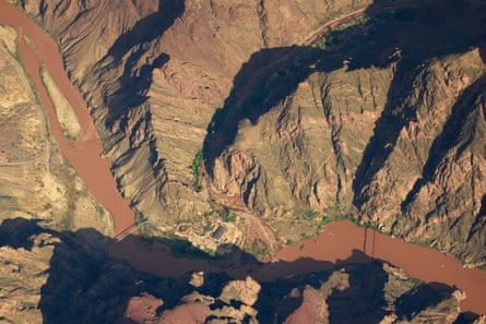 Bright Angel Canyon, the scene of flash floods, runs into the Colorado River in the Grand Canyon.Photograph: John Locher/AP