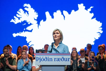 Iceland’s prime minister, Kristrún Frostadóttir, participates in a listening session last week which discussed the referendum.Photograph: AFP/Getty Images