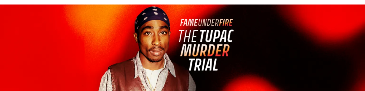 Image caption,A 1996 photo of rapper Tupac Shakur (L) and Marion "Suge" Knight displayed during the murder trial