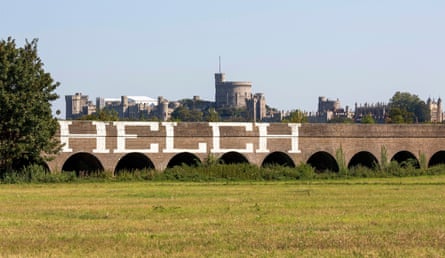 The artist’s tag painted in 10-foot letters on a railway viaduct near Windsor Castle, 2019.Photograph: Rex/Shutterstock