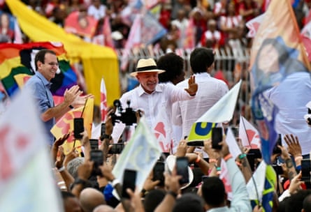 Luiz Inácio Lula da Silva, Brazil’s president, at a campaign rally in Rio de Janeiro. The leftwinger faces a tight re-election battle in October.Photograph: Xinhua/Shutterstock