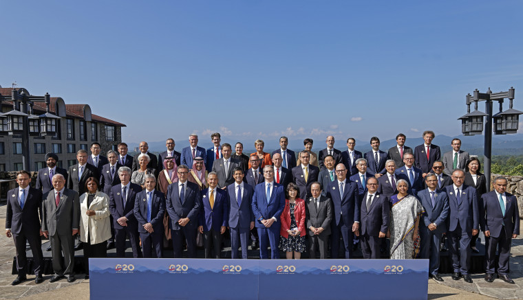 Scott Bessent, front center, poses with members of the G20 in Asheville, N.C., on Monday.U.S. Department of the Treasury